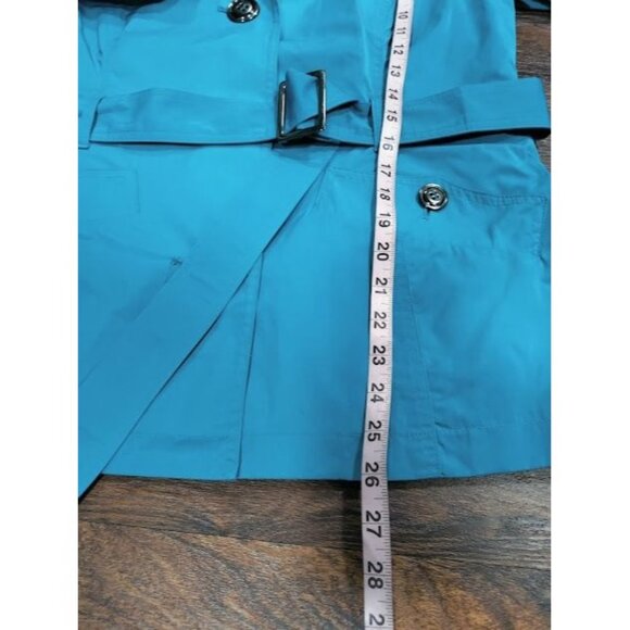 Talbots Spring Belted Trench Coat Teal Blue Women's Petite Size Medium - Picture 12 of 16